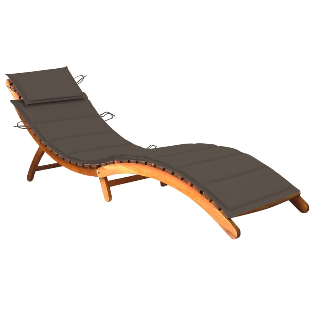 Sezlong de gradina pliabil cu perna vidaXL, Lemn de acacia, 184 x 55 x 64 cm, Maro/Gri taupe