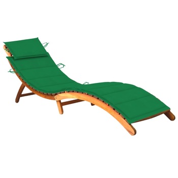 Sezlong de gradina pliabil cu perna vidaXL, Lemn de acacia, 184 x 55 x 64 cm, Maro/Verde