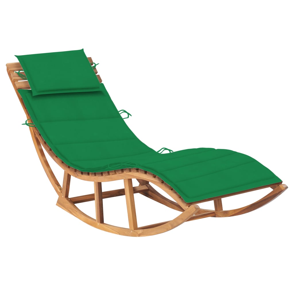 Sezlong balansoar de gradina cu perna vidaXL, Lemn de tec, 60 x 180 x 73 cm, Maro/Verde