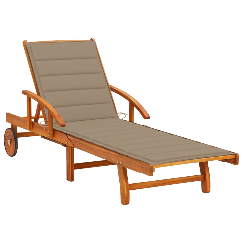 Sezlong de gradina cu perna vidaXL, Lemn de acacia, 200 x 67 x 85 cm, Maro/Bej