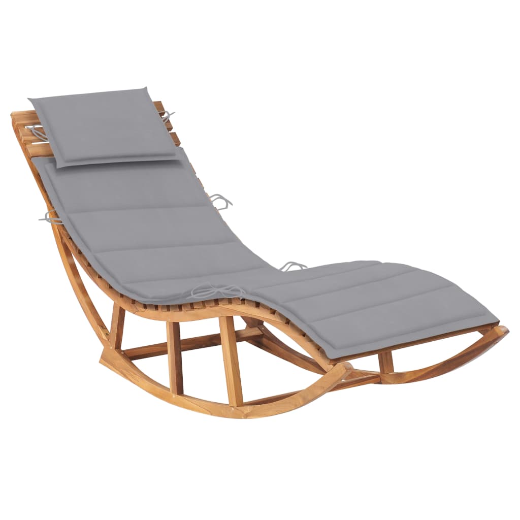 Sezlong balansoar de gradina cu perna vidaXL, Lemn de tec, 60 x 180 x 73 cm, Gri