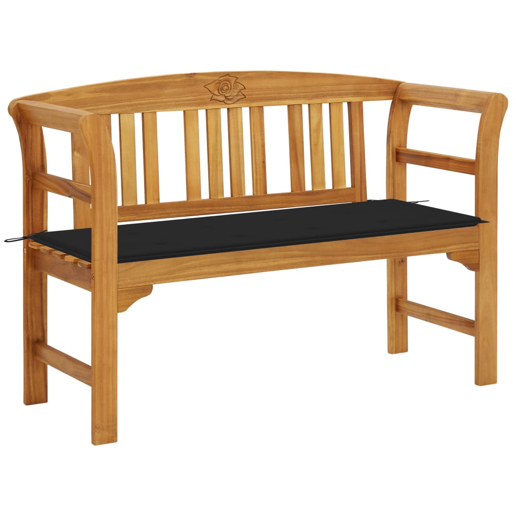 Banca de gradina din lemn masiv cu 2 locuri cu perne vidaXL, Lemn de acacia, 120 x 47 x 83 cm, perna 4 cm, Maro/Negru