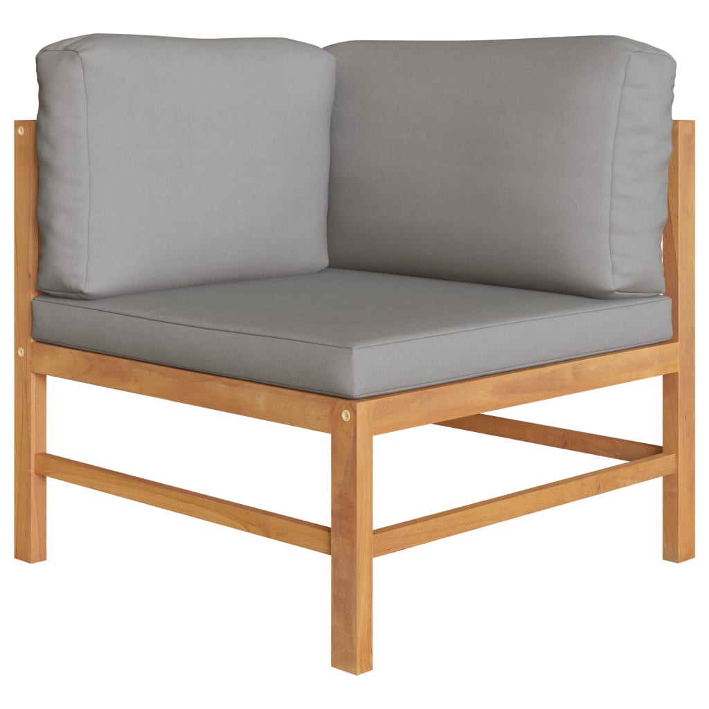 Canapea de colt cu perne, vidaXL, Lemn masiv de tec/Poliester, 66 x 66 x 60 cm, Maro/Gri inchis