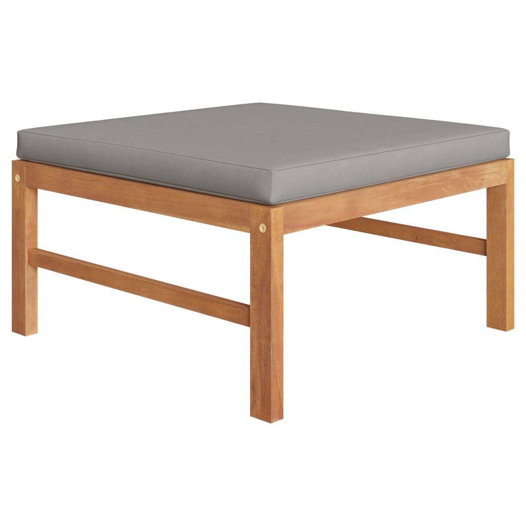 Taburet de gradina cu perna, vidaXL, Lemn masiv de tec/Poliester, 62,5 x 62.5 x 30 cm, Maro/Gri inchis