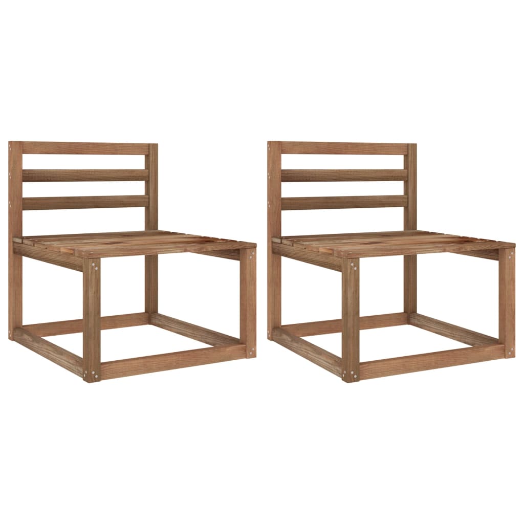 Set de 2 canapele de mijloc din paleti de gradina, vidaXL, Lemn de pin tratat, 120 x 64 x 70 cm, Maro