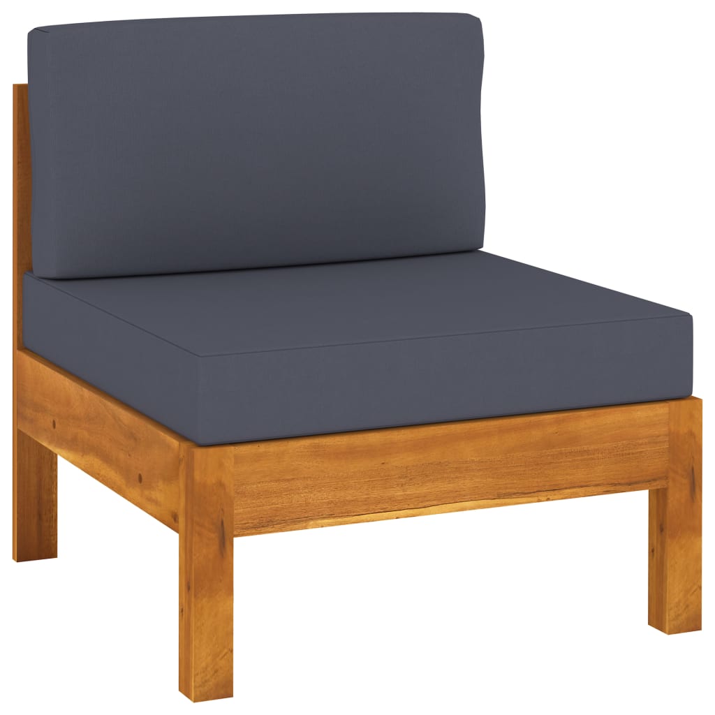 Canapea de mijloc cu perne, vidaXL, Lemn de acacia/Poliester, 61 x 63 x 60 cm, Maro/Gri inchis