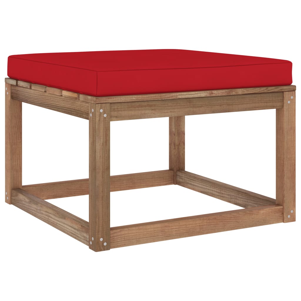 Taburet de gradina, cu perna, vidaXL, Lemn de pin tratat/Poliester, 60 x 60 x 36,5 cm, Maro/Rosu