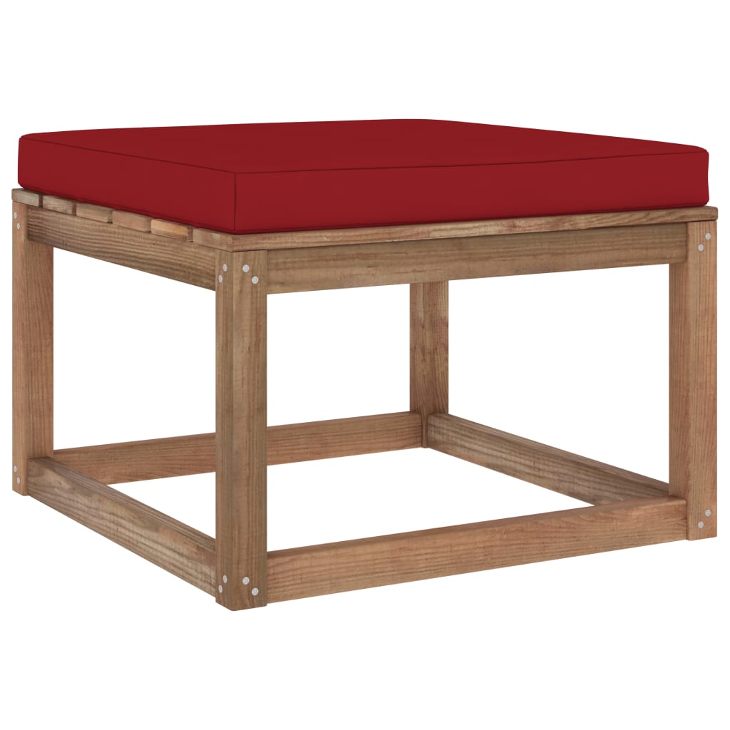 Taburet de gradina, cu perna, vidaXL, Lemn de pin tratat/Poliester, 60 x 60 x 36,5 cm, Maro/Grena