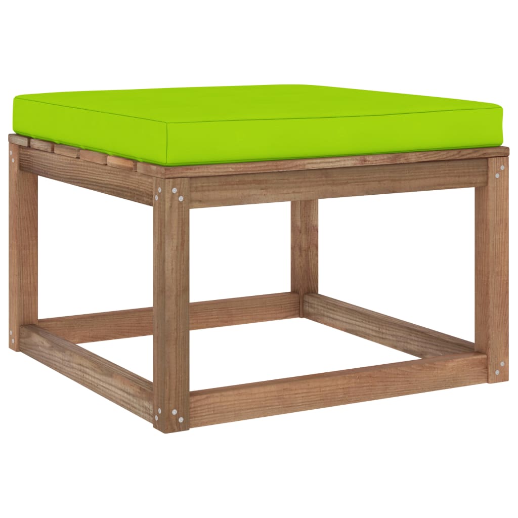 Taburet de gradina, cu perna, vidaXL, Lemn de pin tratat/Poliester, 60 x 60 x 36,5 cm, Maro/Verde aprins