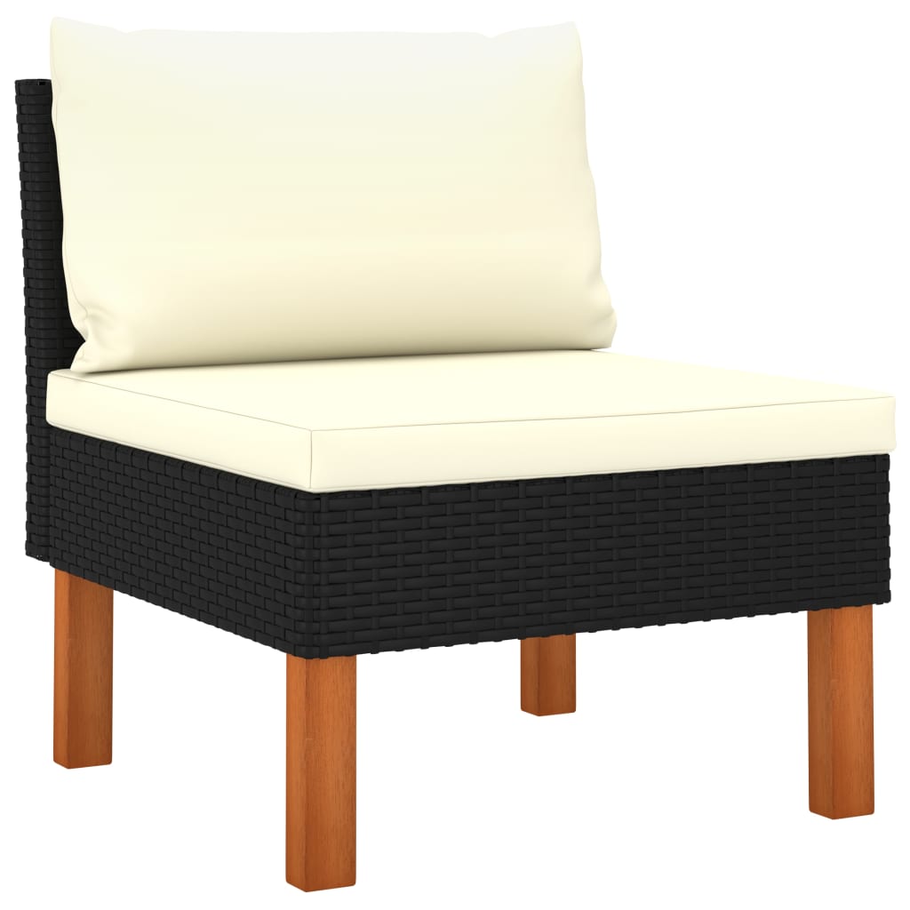 Canapea de mijloc cu picioare din lemn masiv cu perne vidaXL, Poliratan, 60.5 x 64.5 x 67 cm, Negru/Crem