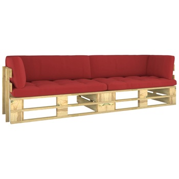 Canapea din paleti cu 2 locuri cu perne pentru gradina vidaXL, Lemn, 110 x 66 x 55 cm, perna 10 cm, Verde/Rosu Canapea din paleti cu 2 locuri cu perne pentru gradina vidaXL, Lemn, 110 x 66 x 55 cm, perna 10 cm, Verde/Rosu
