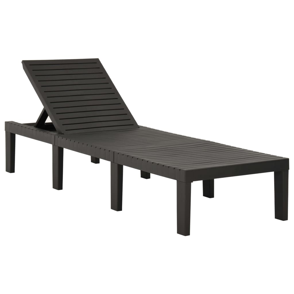 Sezlong din plastic cu spatar reglabil in 5 pozitii, vidaXL, Plastic, 195 x 65 x 32 cm, Gri inchis