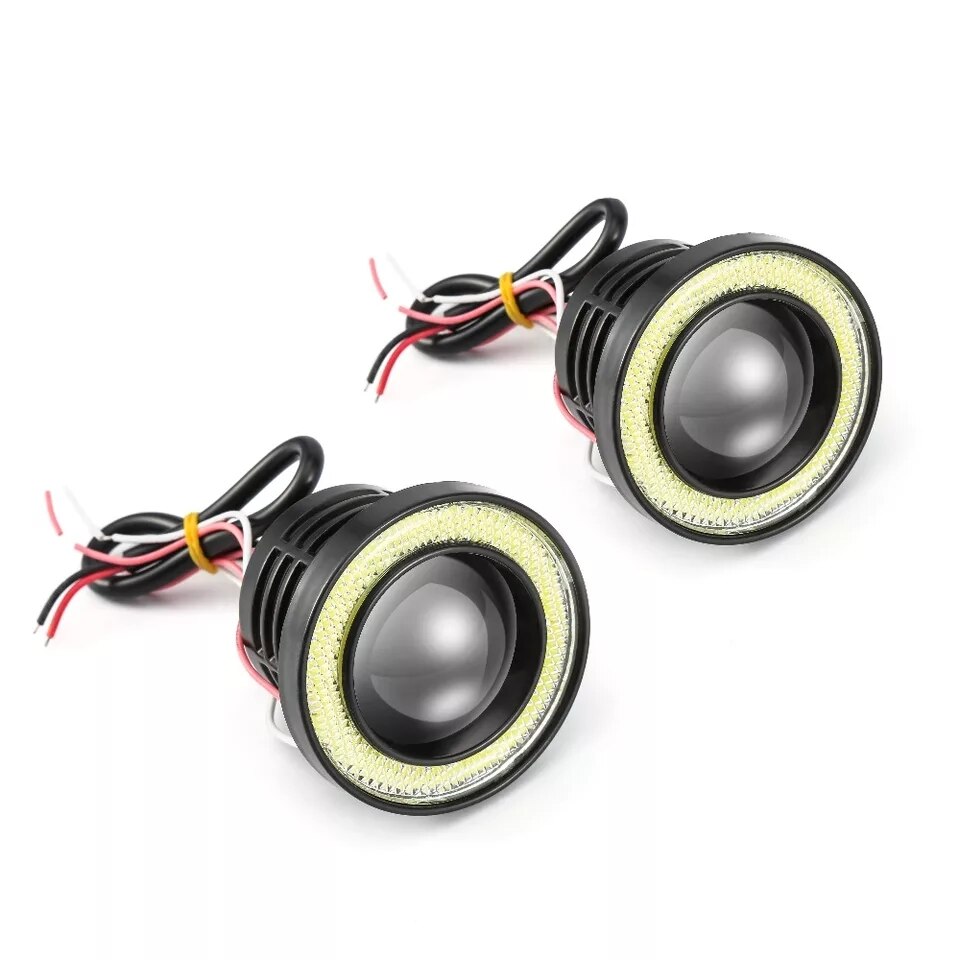 Set 2 proiectoare led cu angel eyes 89mm , 12v lumina alba