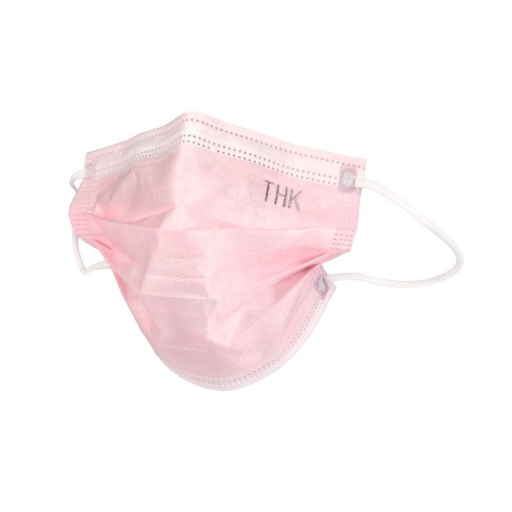 Комплект от 2000 броя маски THK, Индивидуално опаковани, Медицински, Хирургически, 3 гънки, 3 слоя, Розов цвят