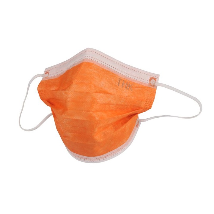Комплект от 5 броя медицински маски за лице THK, Индивидуално опаковани, 3 гънки, 3 слоя, Оранжев цвят