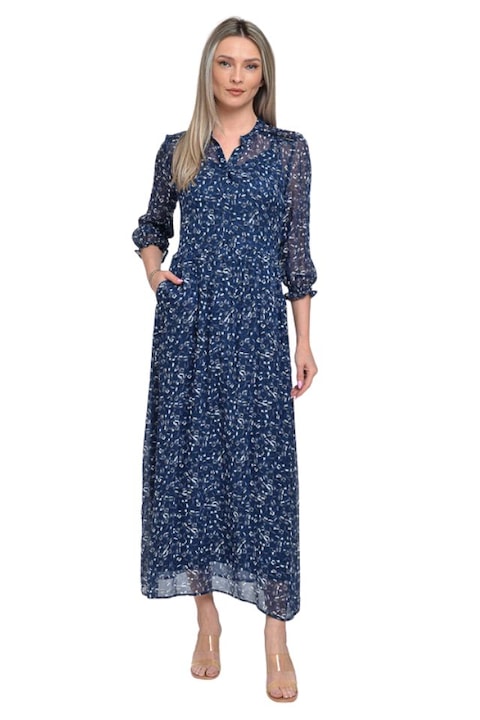 Rochie lunga, Giorgal, voal imprimat, Ligias, albastru, Albastru
