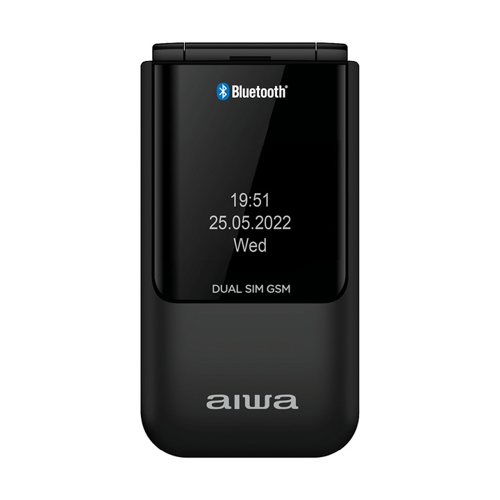 Мобилен телефон Aiwa FP-24BK Senior Phone, 2xSIM, Големи бутони, LED Фенер, FM Радио, Камера, SOS бутон, Черен