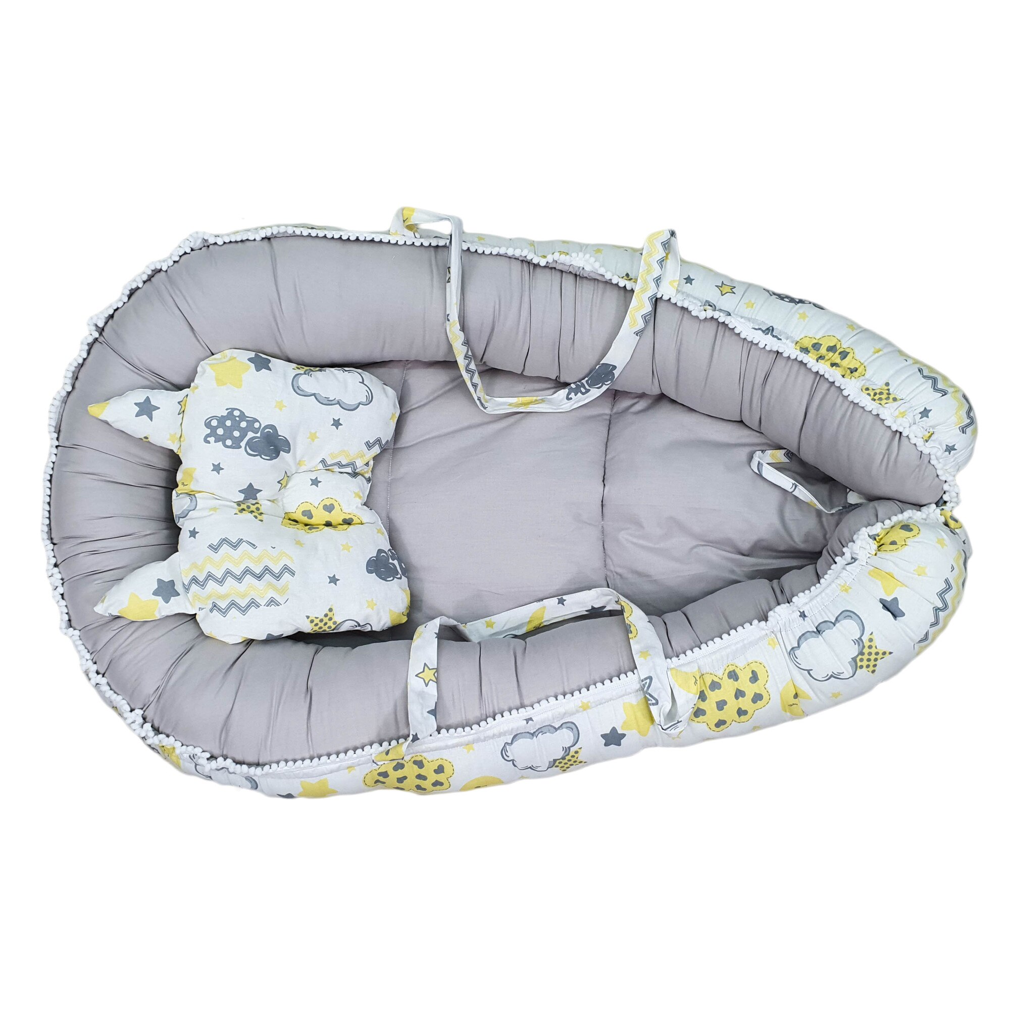 Baby Nest si pernuta, cu 2 fete, culoare gri