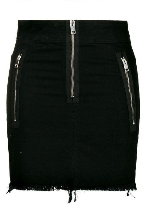 Fusta mini din denim cu talie inalta si terminatie nefinisata , Diesel