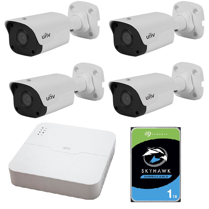 Kit supraveghere video cu 5 camere IP de exterior, IR 30 m, Uniview