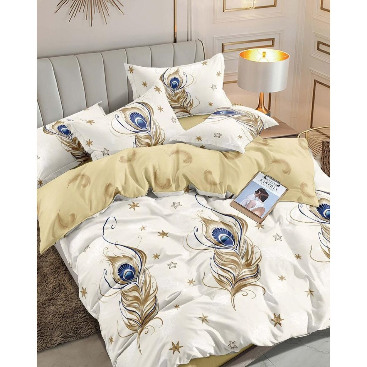 Set Lenjerie Finet, Cearceaf de Pat cu Elastic, 6 Piese, Pat 2 Persoane, FNJE-39