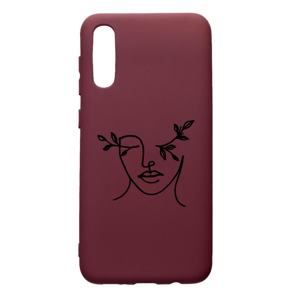 Husa Silicon Premium compatibila cu Samsung Galaxy A50, Woman Abstract, cu interiorul din material textil, protectie camera, Burgundy, PBR736