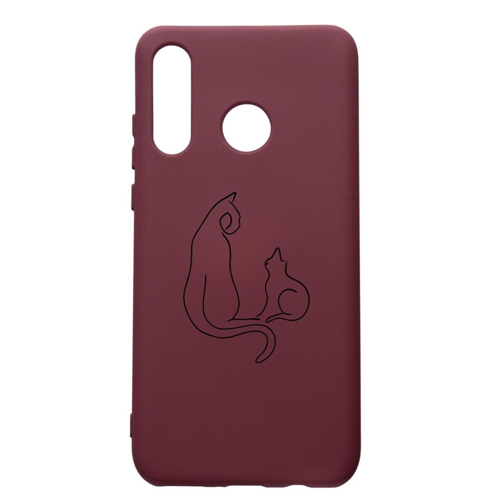 Husa Silicon Premium compatibila cu Huawei P30 Lite, Abstract Cat, cu interiorul din material textil, protectie camera, Burgundy, PBR738
