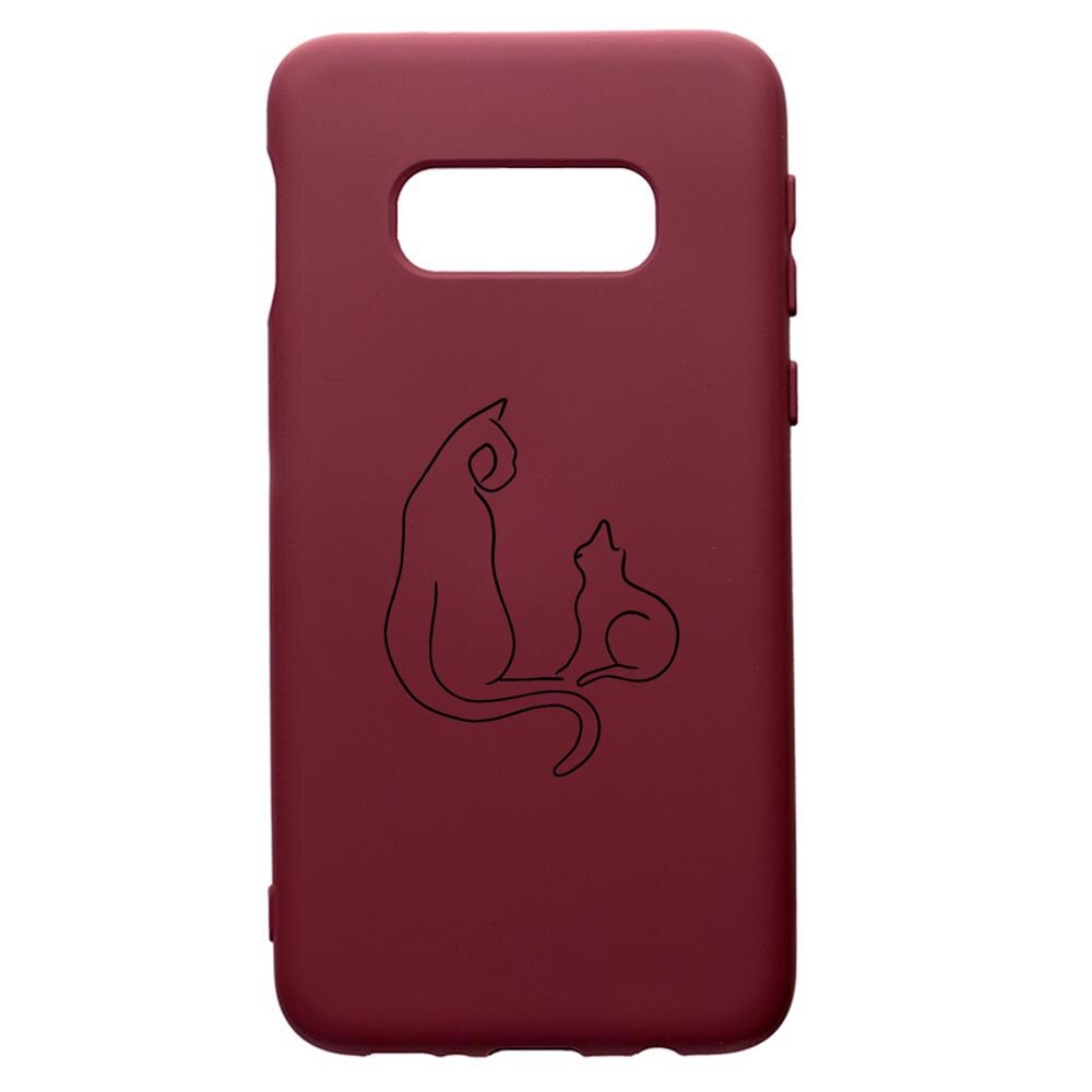 Husa Silicon Premium compatibila cu Samsung Galaxy S10E, Abstract Cat, cu interiorul din material textil, protectie camera, Burgundy, PBR738
