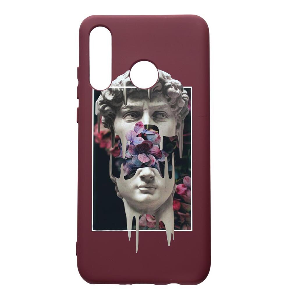 Husa Silicon Premium compatibila cu Huawei P30 Lite, David Statue, cu interiorul din material textil, protectie camera, Burgundy, PBR753