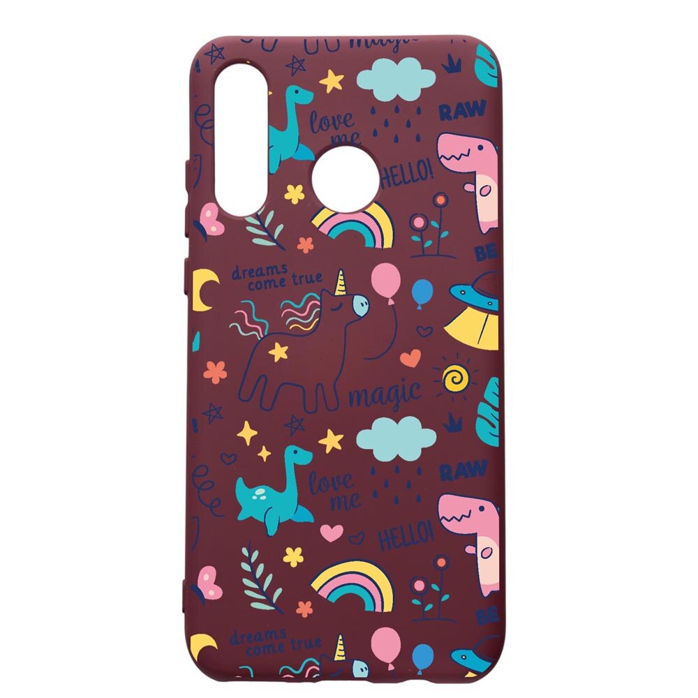 Husa Silicon Premium compatibila cu Huawei P30 Lite, Unicorn - Dreams Come True, cu interiorul din material textil, protectie camera, Burgundy, PBR759