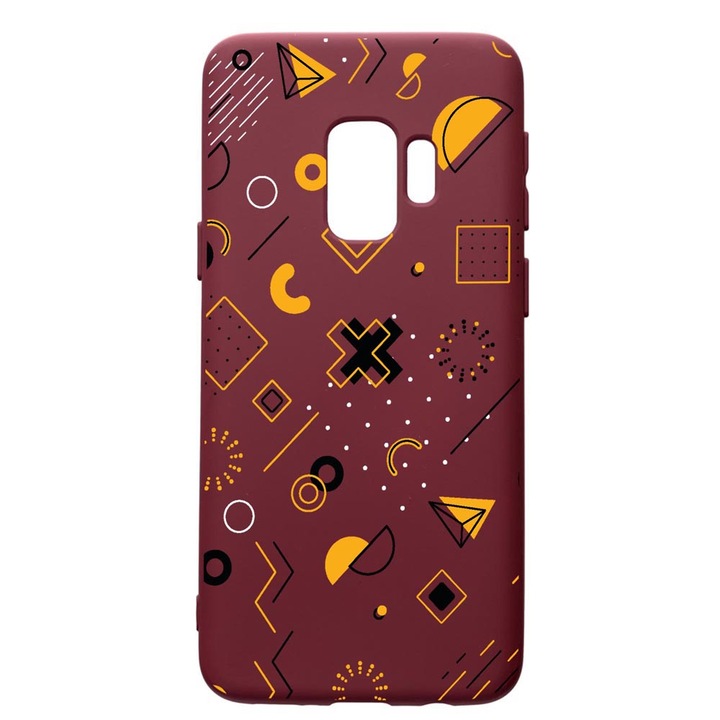 Prémium Szilikon tok, Samsung Galaxy S9, Symbols, kamera védelem, mikroszálas puha belső, Burgundy, PBR763