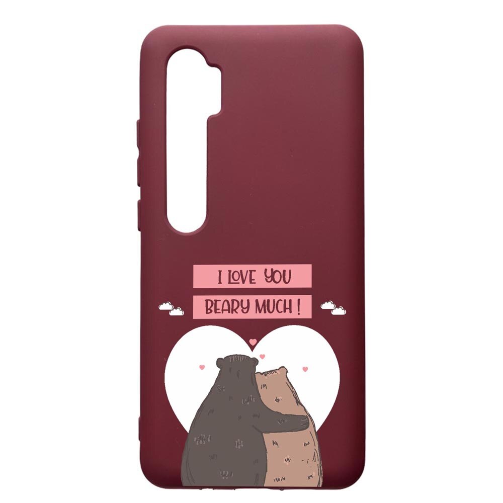 Husa Silicon Premium compatibila cu Xioami Mi Note 10, I Love U Beary Much!, cu interiorul din material textil, protectie camera, Burgundy, PBR766