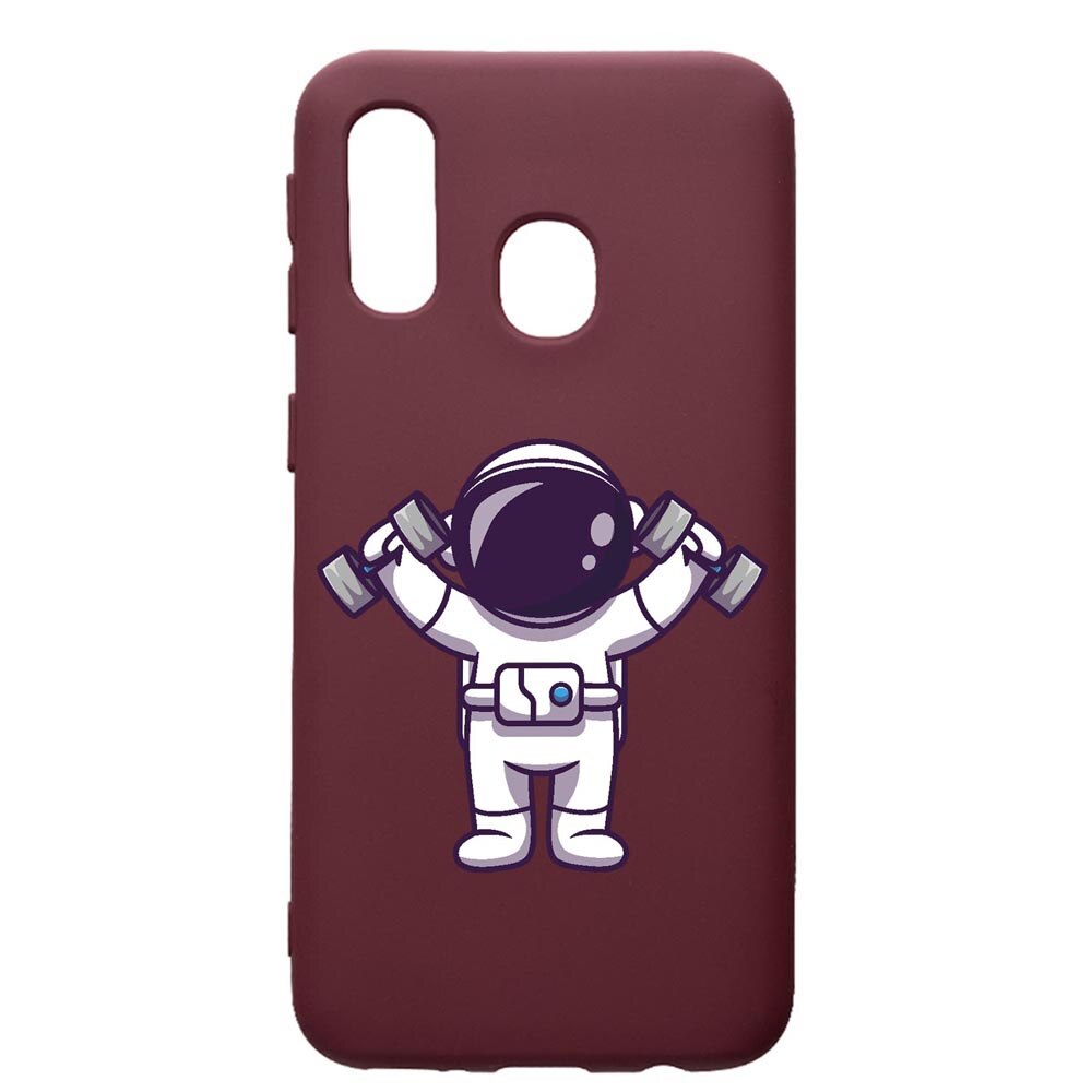 Husa Silicon Premium compatibila cu Samsung Galaxy A20E, Astronaut Gym, cu interiorul din material textil, protectie camera, Burgundy, PBR778