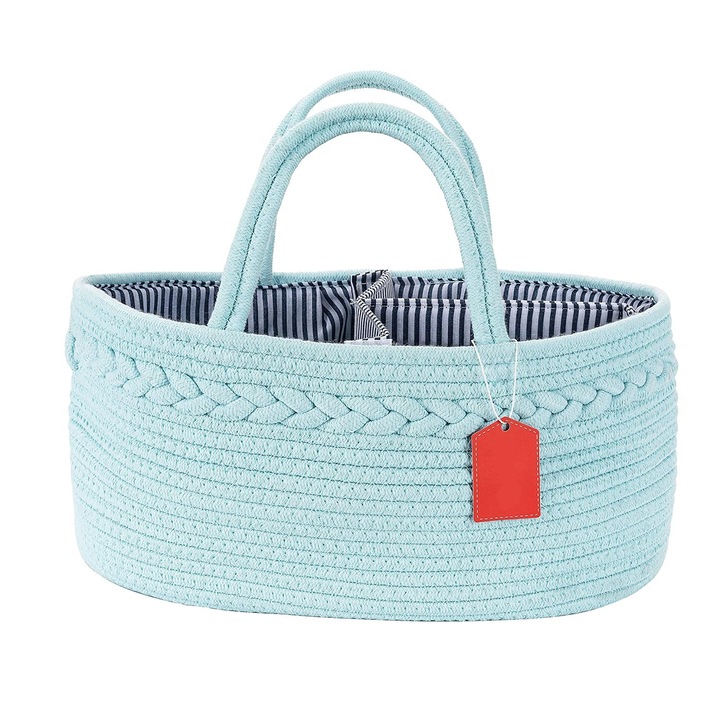 Cos portabil pentru scutece, Aexya, turquoise,, 38 x 23 x 18 cm