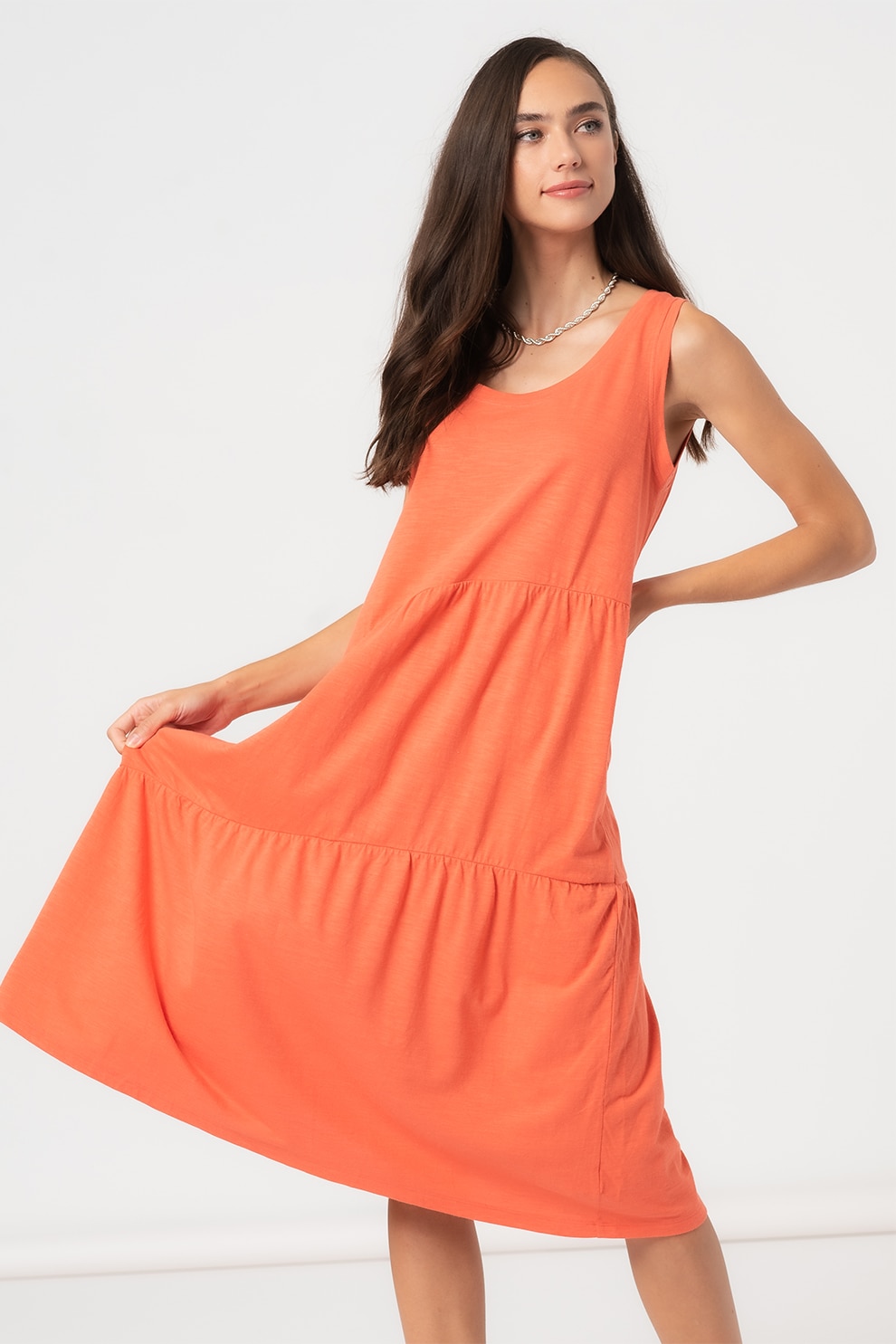 GAP, Rochie midi lejera din amestec de modal, Oranj mandarina