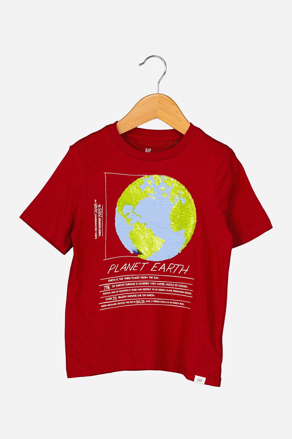 GAP, Tricou cu decolteu rotund si imprimeu grafic, rosu inchis,albastru verde fistic