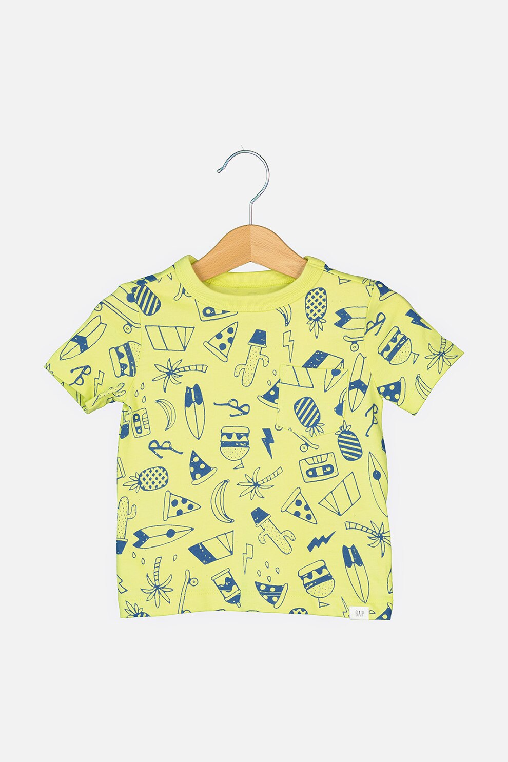 GAP, Tricou cu imprimeu si buzunar aplicat pe piept, Bleumarin