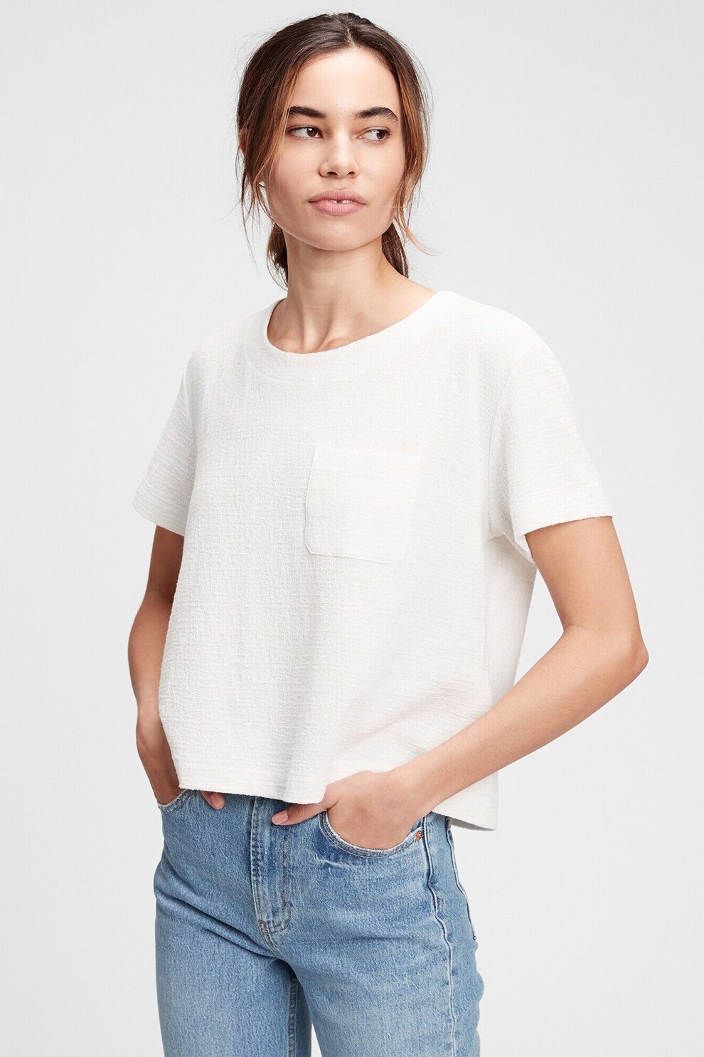 GAP, Tricou lejer cu buzunar aplicat pe piept, Alb