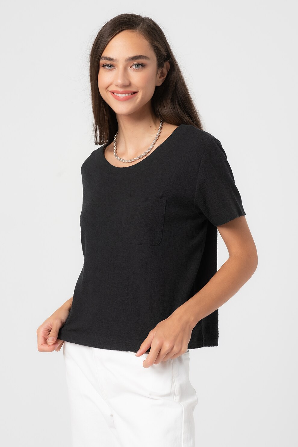 GAP, Tricou lejer cu buzunar aplicat pe piept, Gri antracit