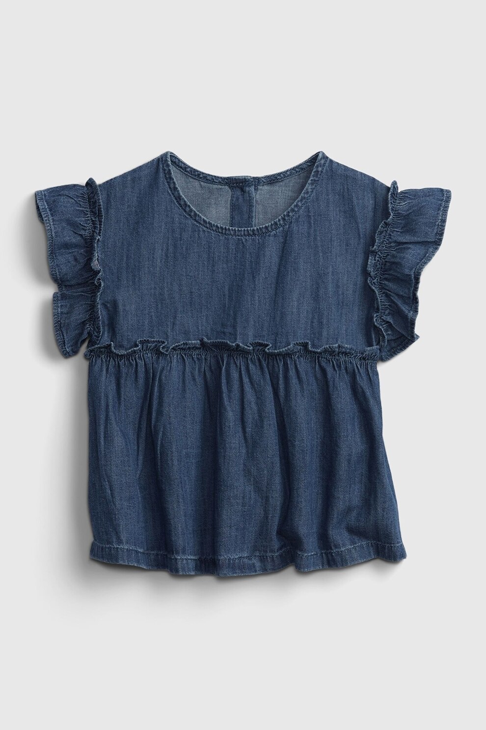 GAP, Bluza din denim cu volane, Albastru inchis