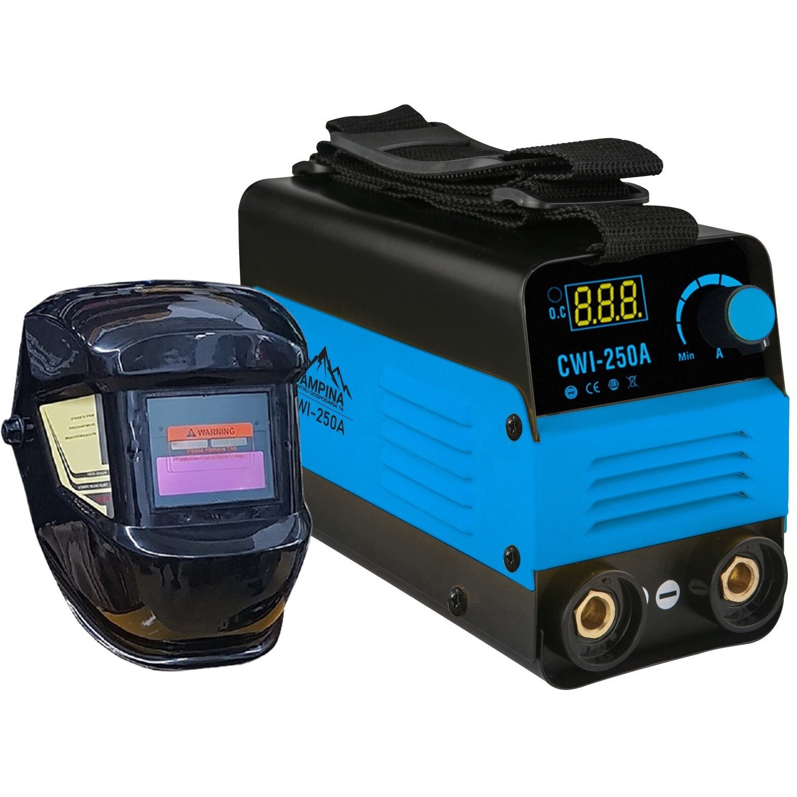 Set Invertor de sudura MMA Campina, CWI-250A, 250 A, cu masca de sudura heliomata, AKT