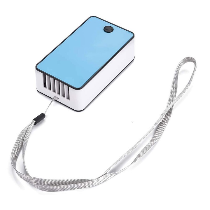 Mini Ventilator Portabil Incarcare USB, Aromaterapie, Odorizant, Umidificator cu Climatizare 20 W Bleu