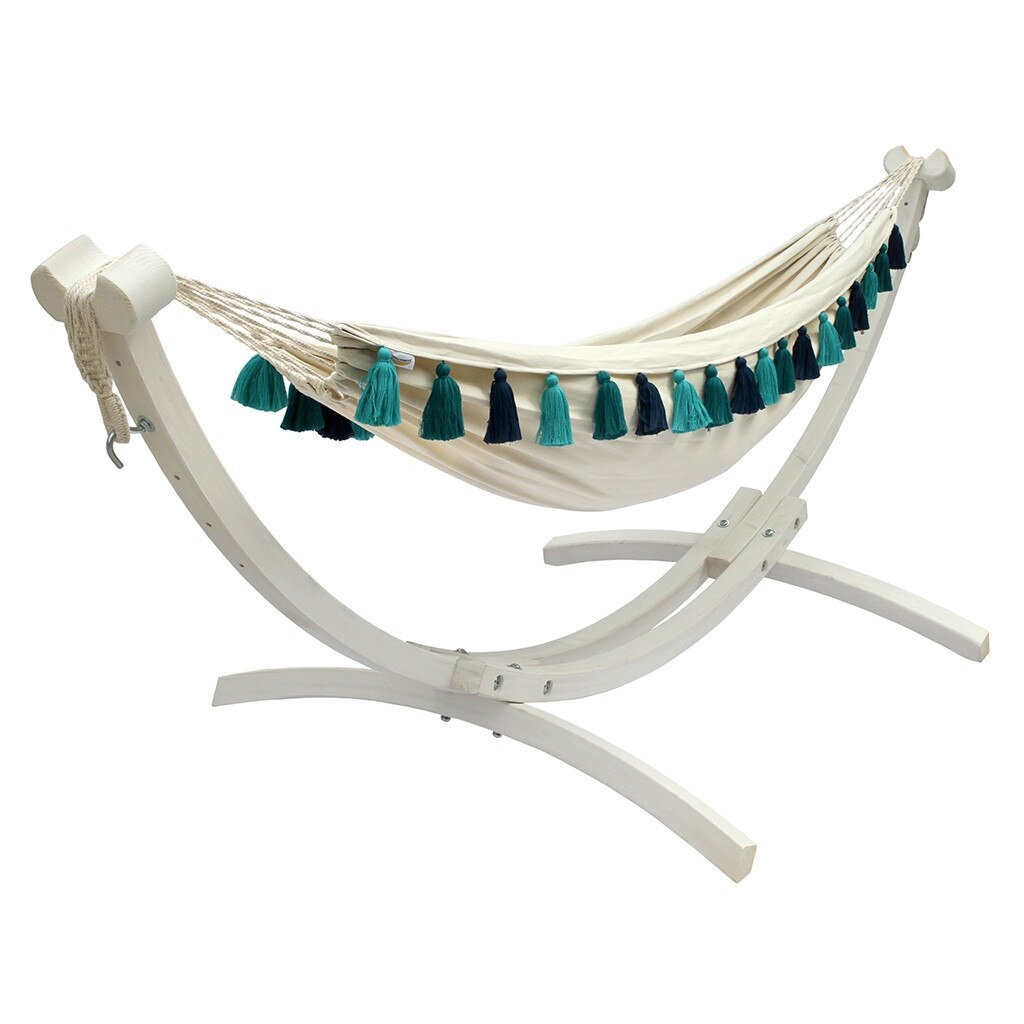 Set de gradina Koala - Stand Grenada alb cu hamac HT ecru-turcoaz