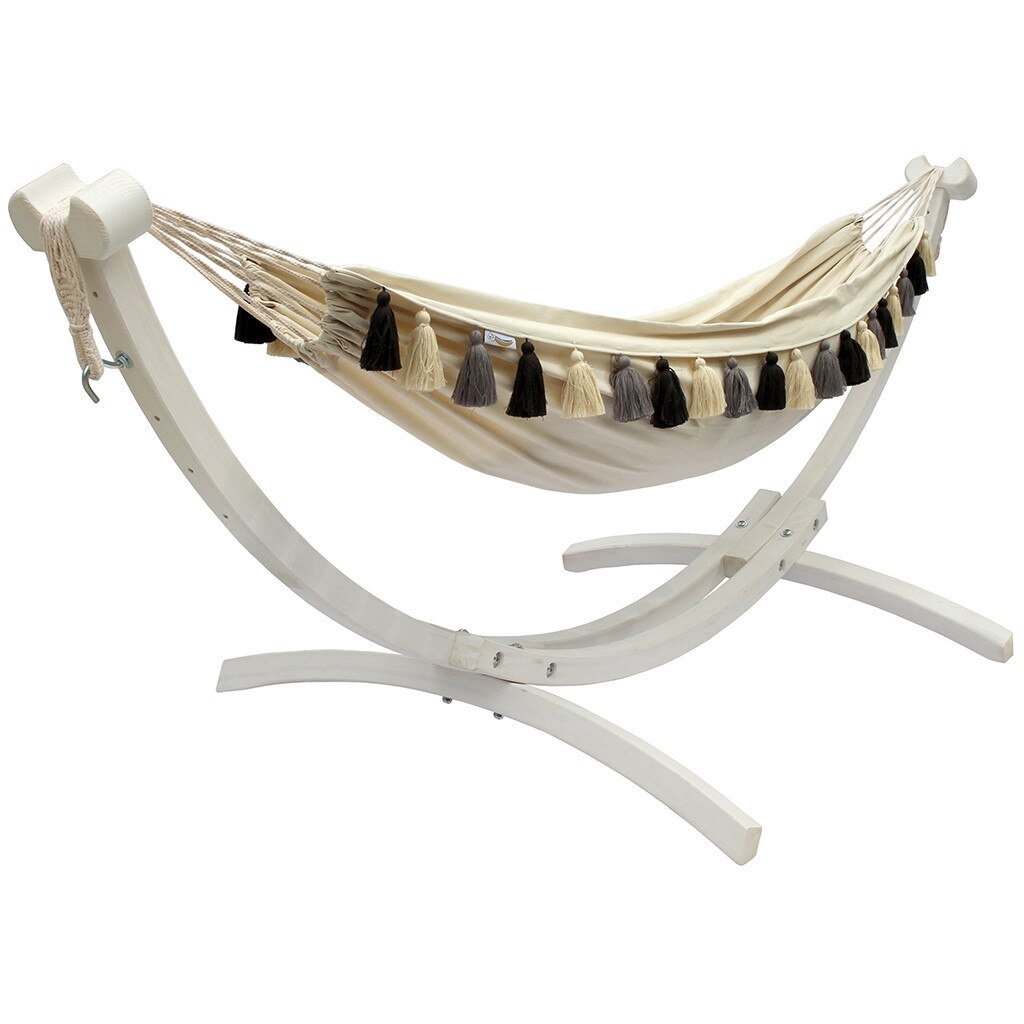 Set de gradina Koala - Stand Grenada alb cu hamac HT ecru-gri