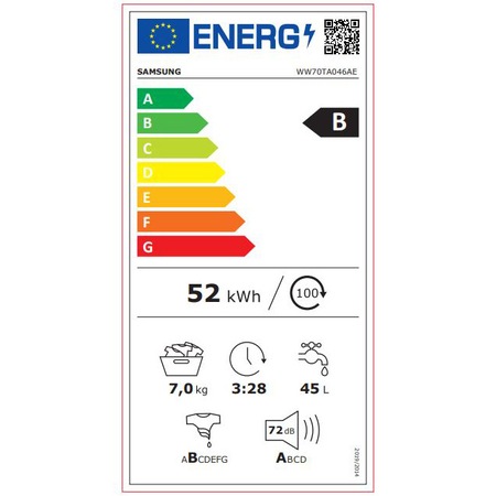 Masina de spalat rufe Samsung WW70TA046AE/LE, 7 kg, 1400 RPM, Clasa B, Motor Digital Inverter, Eco Bubble, Bubble Soak, Steam, Smart Check, Alb