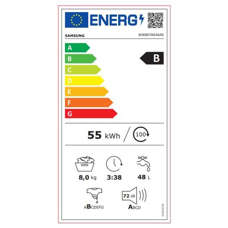 Masina de spalat rufe Samsung WW80TA046AE/LE, 8 kg, 1400 RPM, Clasa B, Motor Digital Inverter, Eco Bubble, Bubble Soak, Steam, Smart Check, Alb