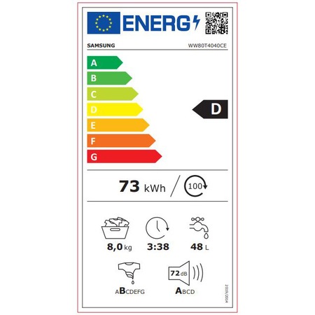 Masina de spalat rufe Samsung WW80T4040CE/LE, 8 kg, 1400 RPM, Clasa D, Motor Digital Inverter, Hygiene Steam, Smart Check, Drum Clean, Alb