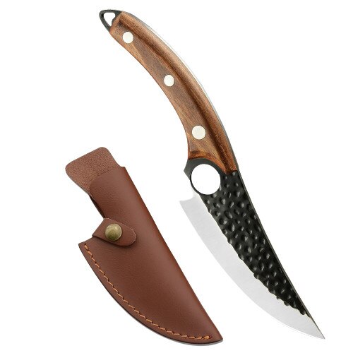 Cutit Japonez, Forjat Manual, Otel Inoxidabil, Full Tang 27,5 cm, Maner Lemn Maro, Husa Piele Ecologica, Blades®