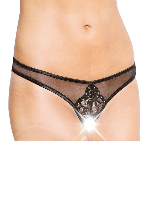 Дамски еротични бикини с интимен отвор Softline 2442, Черен,, Матово черно