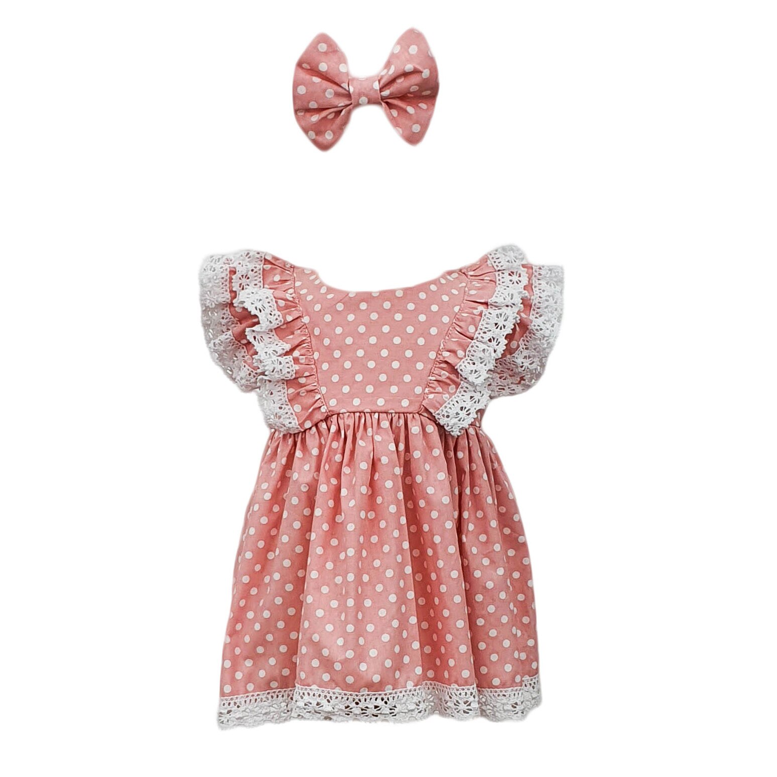 Rochie botez cu maneca scurta, 2 piese, culoare roz, varsta 9 luni